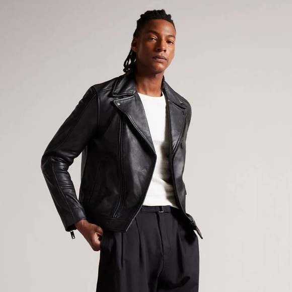 NWT $1095 Ted Baker Carve Black Leather Jacket SIZE L and XL available - Picture 3 of 9